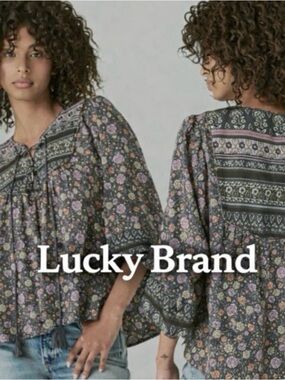 Lucky Brand Bohemian Hippie
Retro 70s Lace Up Peasant Blouse
Size Large